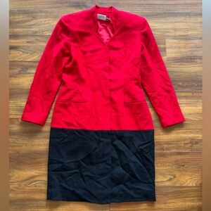 Nordstrom Red and Black Collarless Colorblock Jacket Dress